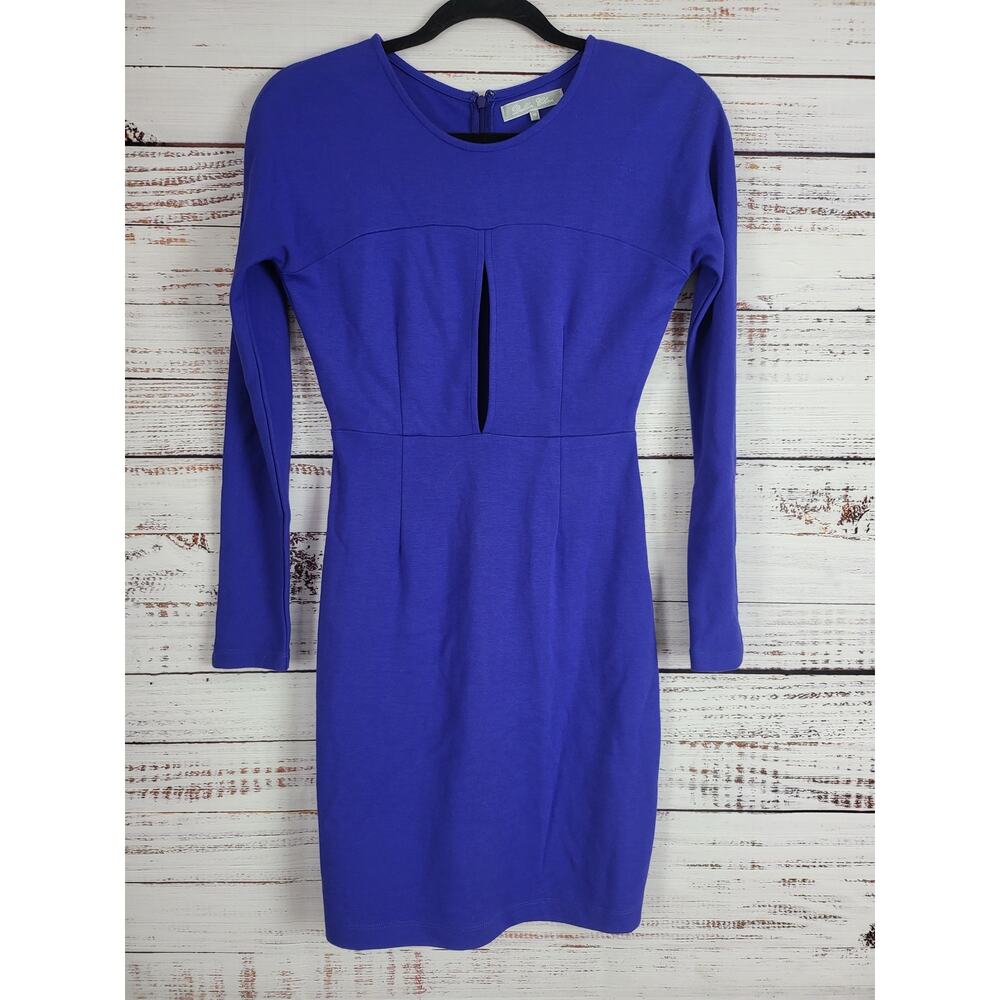 Dallin Chase Long Sleeve Mini Dress XS Womens Blue Key Hole Front Back Zipper